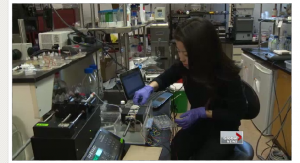 U of T Ph.D. student Lian Leng demonstrates how the Bio Printer prototype creates new skin cells.